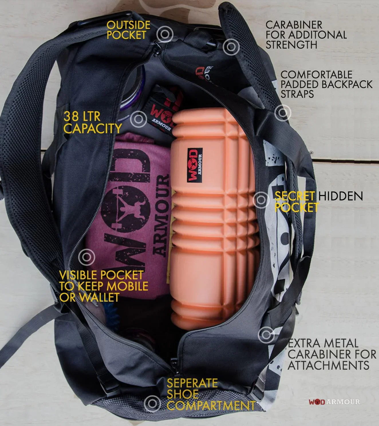 Armour Gym and Travel Bag with carabiner - Image 3
