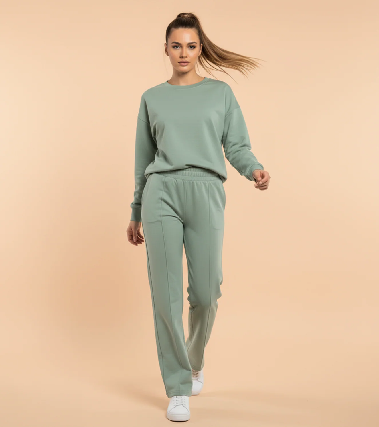 Women’s Essential Straight-Fit Pants -Sage Green - Image 3