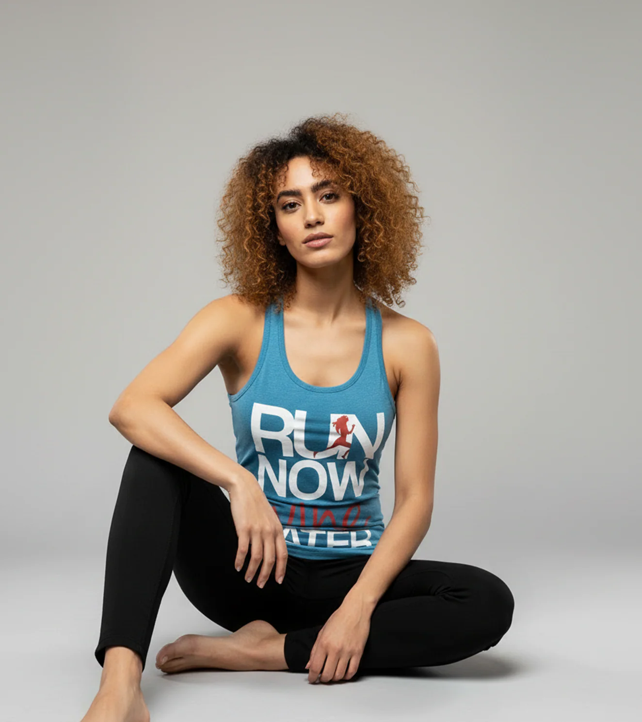 Women's 'Run Now Wine Later' Tank Top - Turquoise Blue - Image 3