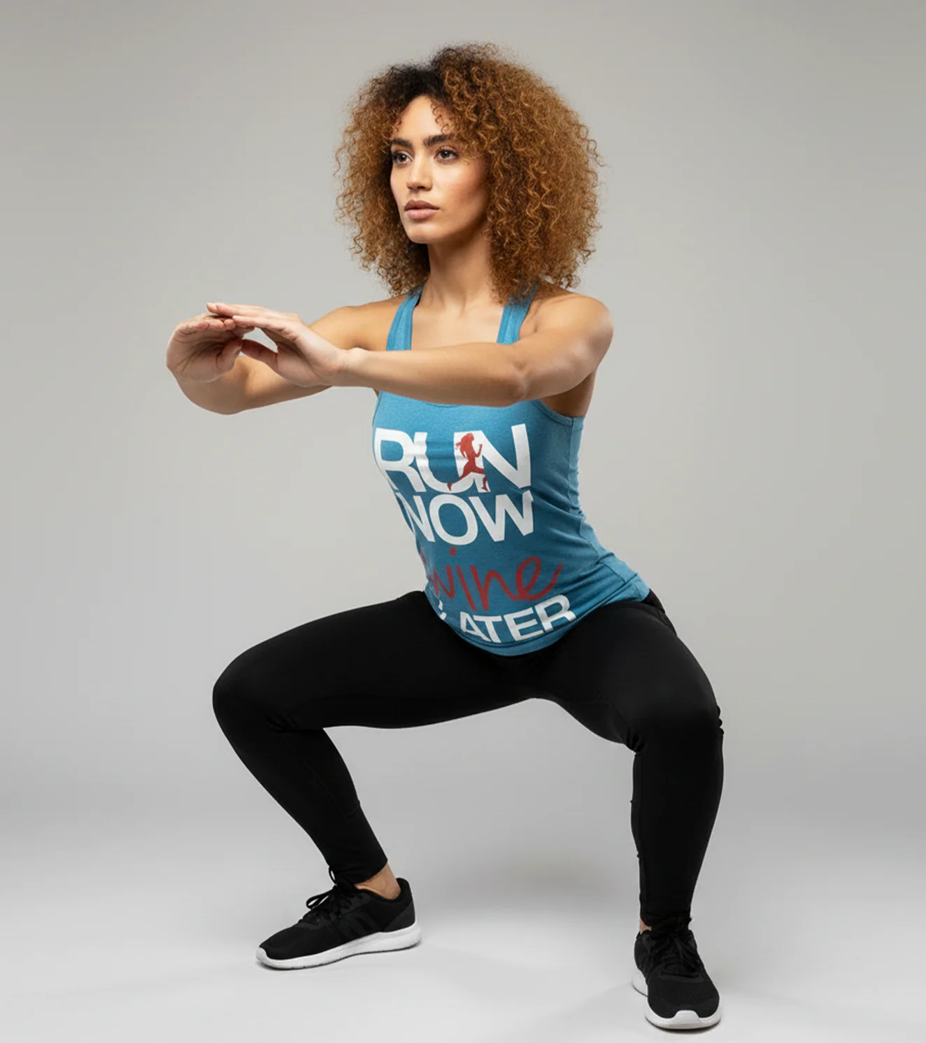Women's 'Run Now Wine Later' Tank Top - Turquoise Blue - Image 5